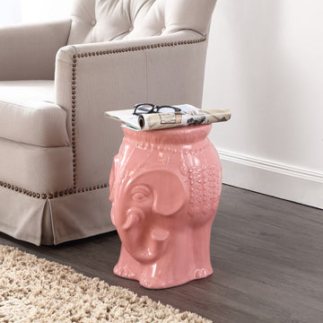 Orla 18.5" Modern Bohemian Elephant Ceramic Garden Stool - JONATHAN Y